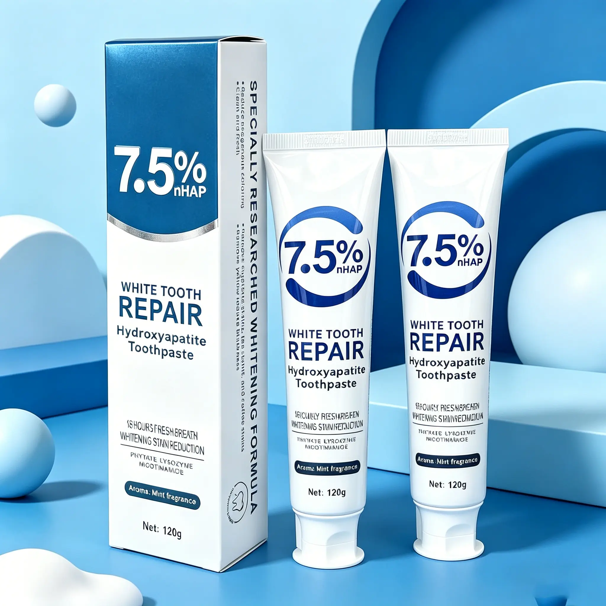 Tooth Repair 7.5% Hydroxyapatite Toothpaste Mild Mint Flavor 16-Hour Freshness Repair Enamel Reduce Stains Oral Health Care