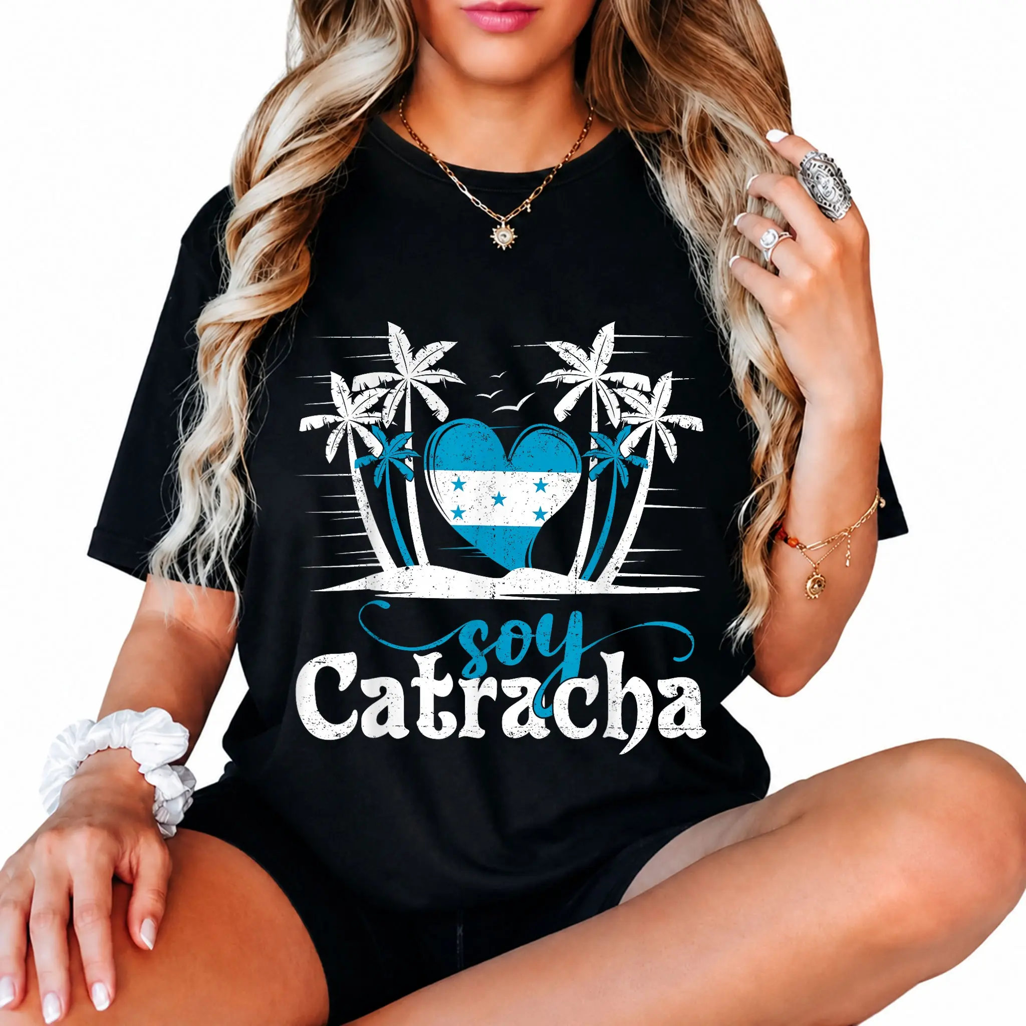 100% Cotton Crew Neck Short Sleeve T-Shirt Soy Catracha Printed for Hondurans - Honduras Flag T-Shirt Gift for Girls