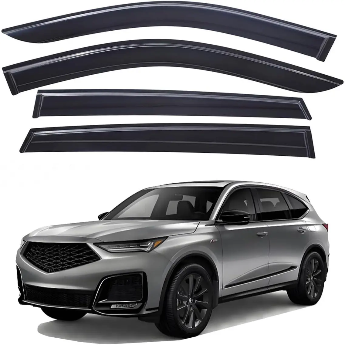 Lightronic Custom Fit Sunvisor Side Window Deflectors & Visors for 2022-2025 Acura MDX, 4-Pcs Fully Assembled Acrylic Stick-On Outside-Mount, Impact/Scratch Resistant, UV/Sun Protection, Smoke Tint, Car-Wash Friendly Debris Shield