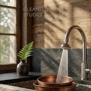 【CleanFlow Studio】Modern Faucet Aerator | 360° Seamless Pivot | Silent Aerated Flow | 1-Step Snap Installation | Universal Sink Compatibility