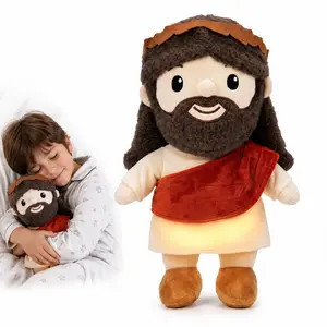 Breathing Jesus Plush Doll, Soft Christian Stuffed Jesus Toy with Gentle Breathing Motion, Cute Brown Hair Beard, Cream Robe and Red Sash, Cozy Bedtime Companion for Kids, Teens, Adults, Nightstand Decor, Prayer Corner, Travel Friendly Gift Idea