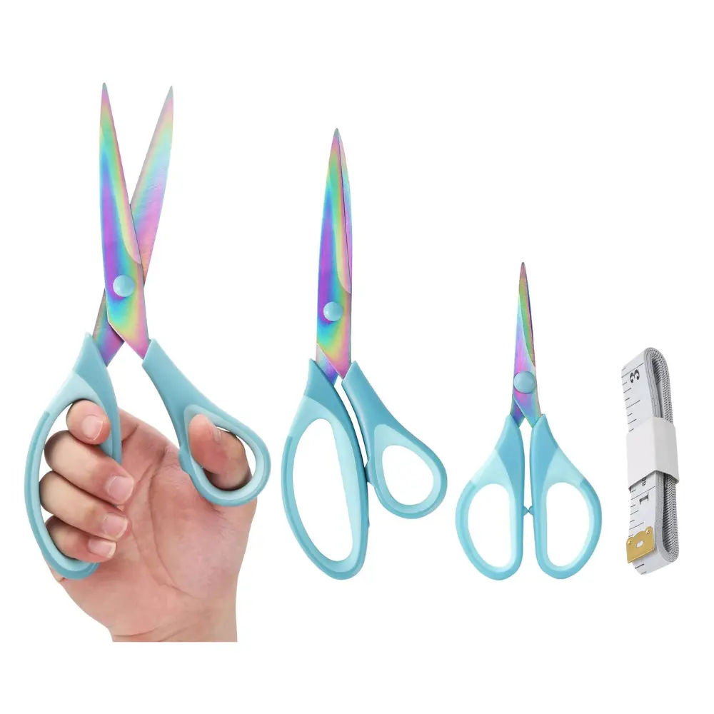 3 Packs All Purpose Scissors & 1Pc Tape Measure Kit, Sharp Titanium Blades Shears, Rubber Comfort Grip Handle, Multipurpose scissors 3 pack, Great for Office, Fabric, Craft, Sewing, Arts, School and Home Supplies