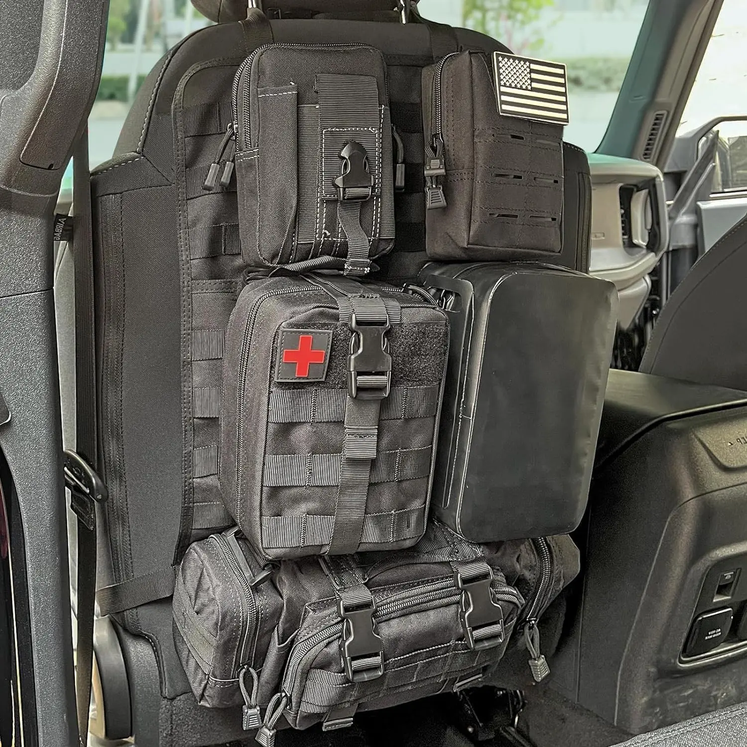 Automotive Car Organizer Kit - Universal Tactical Molle Expandable Storage Bag for Stowing & Tidying, 5 Detachable Multi-Pocket Compartments (Phone, Medical, Admin, Weather-Resist Pouches) Large Capacity Front & Back Seat Organizer, Phone Pouch, Medical P