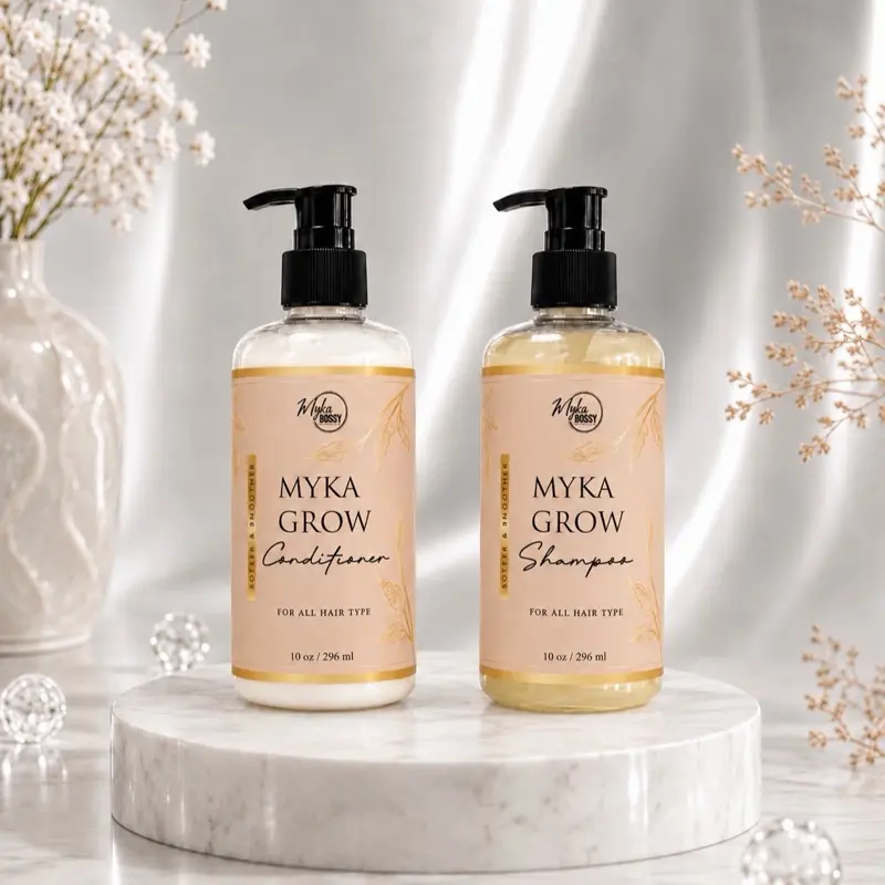 Myka Grow Haircare 10 oz Shampoo-Conditioner Kit, Thickening Shampoo Cleanser, Nourishing Restore Formula