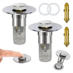 Bathroom Sink Drain Strainer Hair Catcher, Pop Up Sink Drain Stopper with Removable Stainless Steel Filter Basket, for Universal Bathroom Basin Sink Stopper Replacement