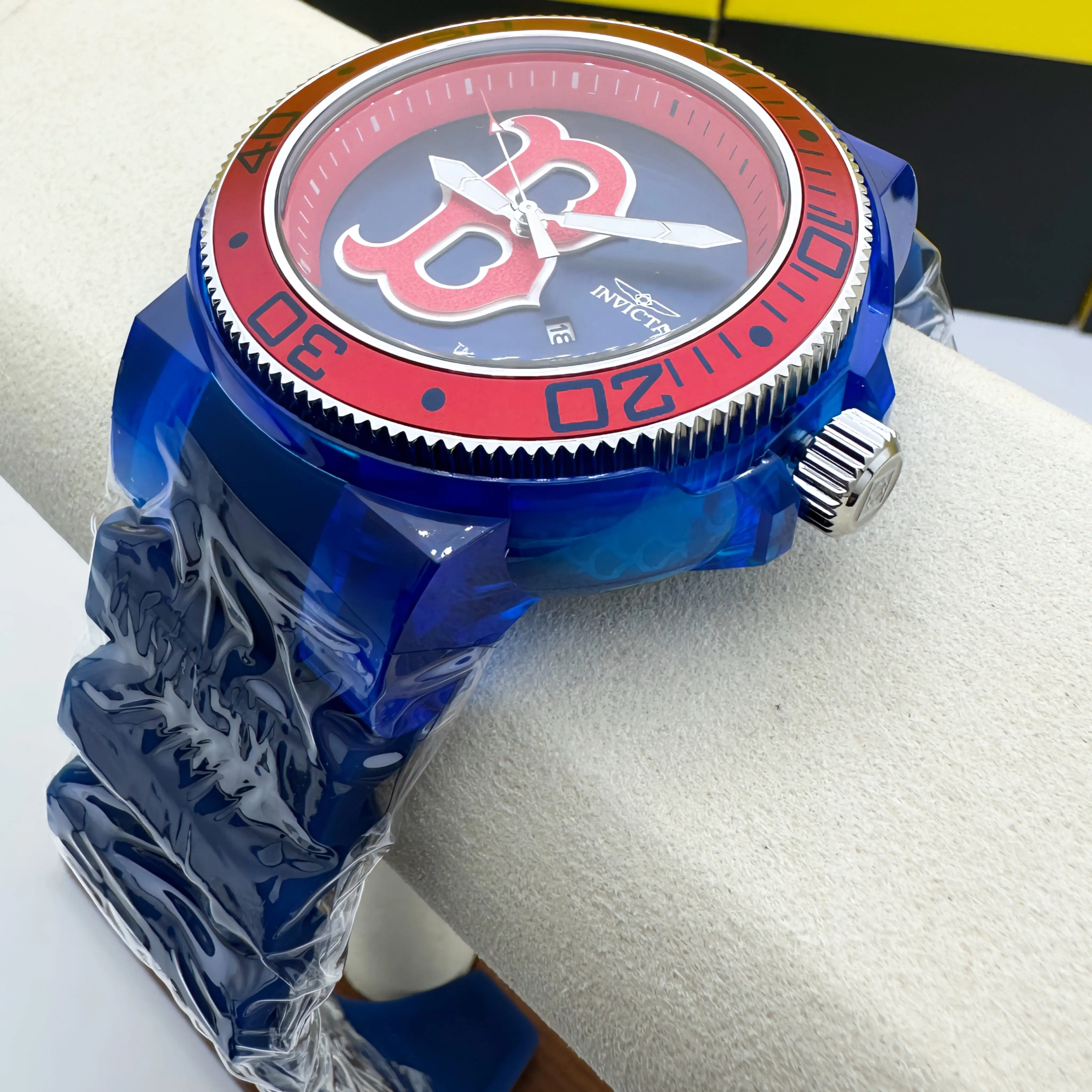 Invicta MLB Boston Red Sox Edition Analog Display Watch - Quartz Movement, Anatomic 51.5MM Case, Blue Silicone Strap, Red Dial, Unisex Fashion Watch for Team Spirit, Watches