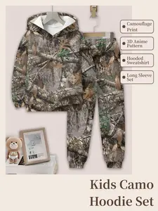 New Kids Fashion Camouflage Anime Pattern 3D Printed Casual Set Hoodie Long Sleeve Sports Clothing Spring Fall Outdoor Fitted Sweatpants
