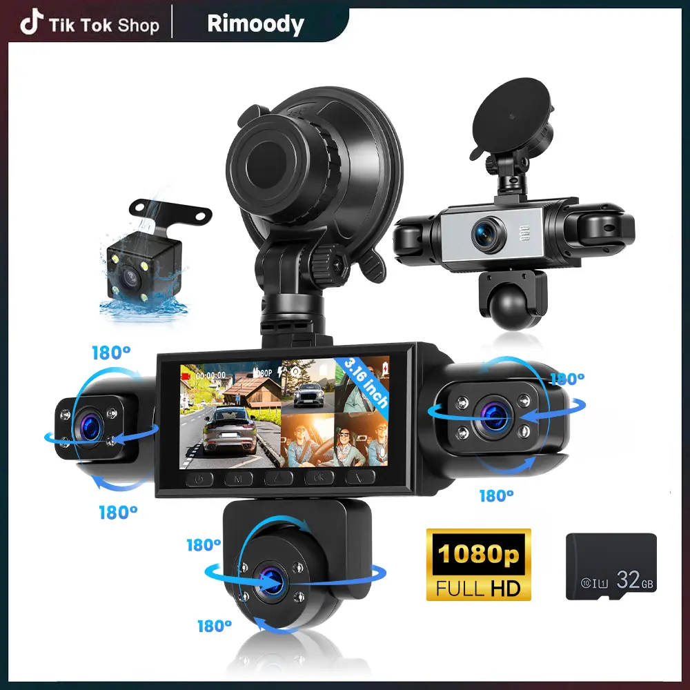 Rimoody 3.16-inch 1080P car dashcam with 5  lenses, including 480P left interior, right interior, and rear view cameras  , Car-Mounted Car Cameras, Dashcam Car Cameras