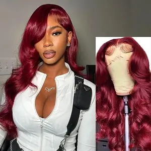 Tuneful 99J Burgundy 13x6 Lace Front Wig Human Hair Body Wave HD Transparent Lace Frontal Wig for Black Women Colored Pre Plucked With Baby Hair 180% Density 99j Hair Wig