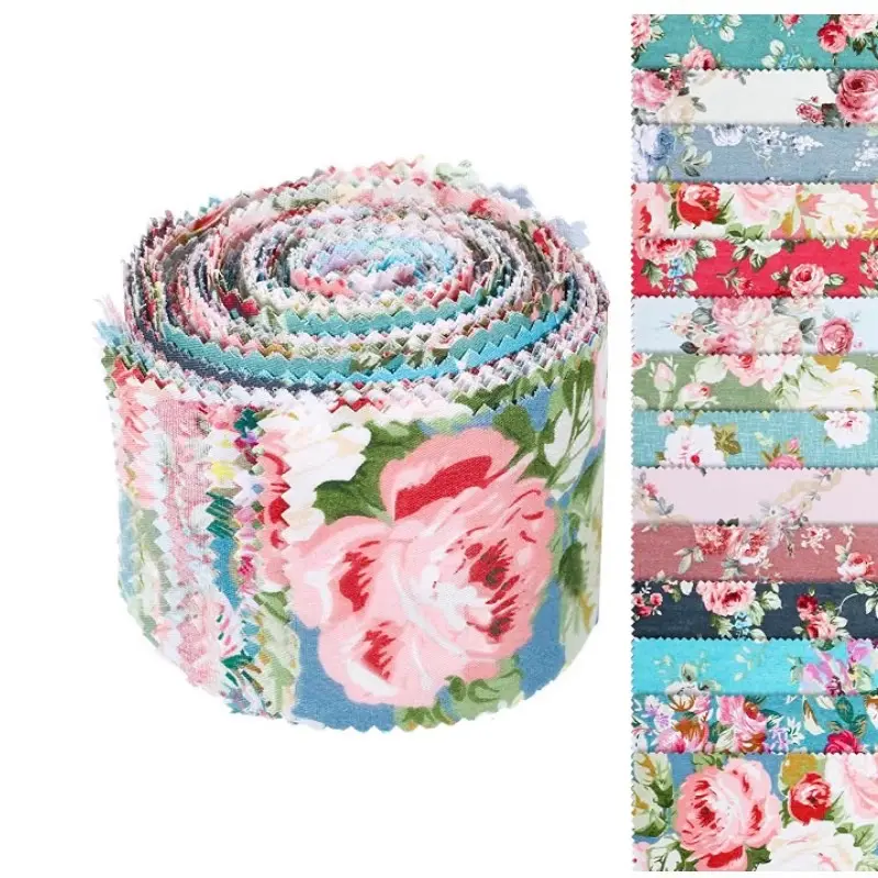 42Pcs Jelly Roll Fabric Strips 2.5 x 39.4 Inch Pre-Cut Cotton Strips Bundles 100% Cotton Jelly Patchwork Vintage Floral Fabric for Quilting Crafting and Sewing