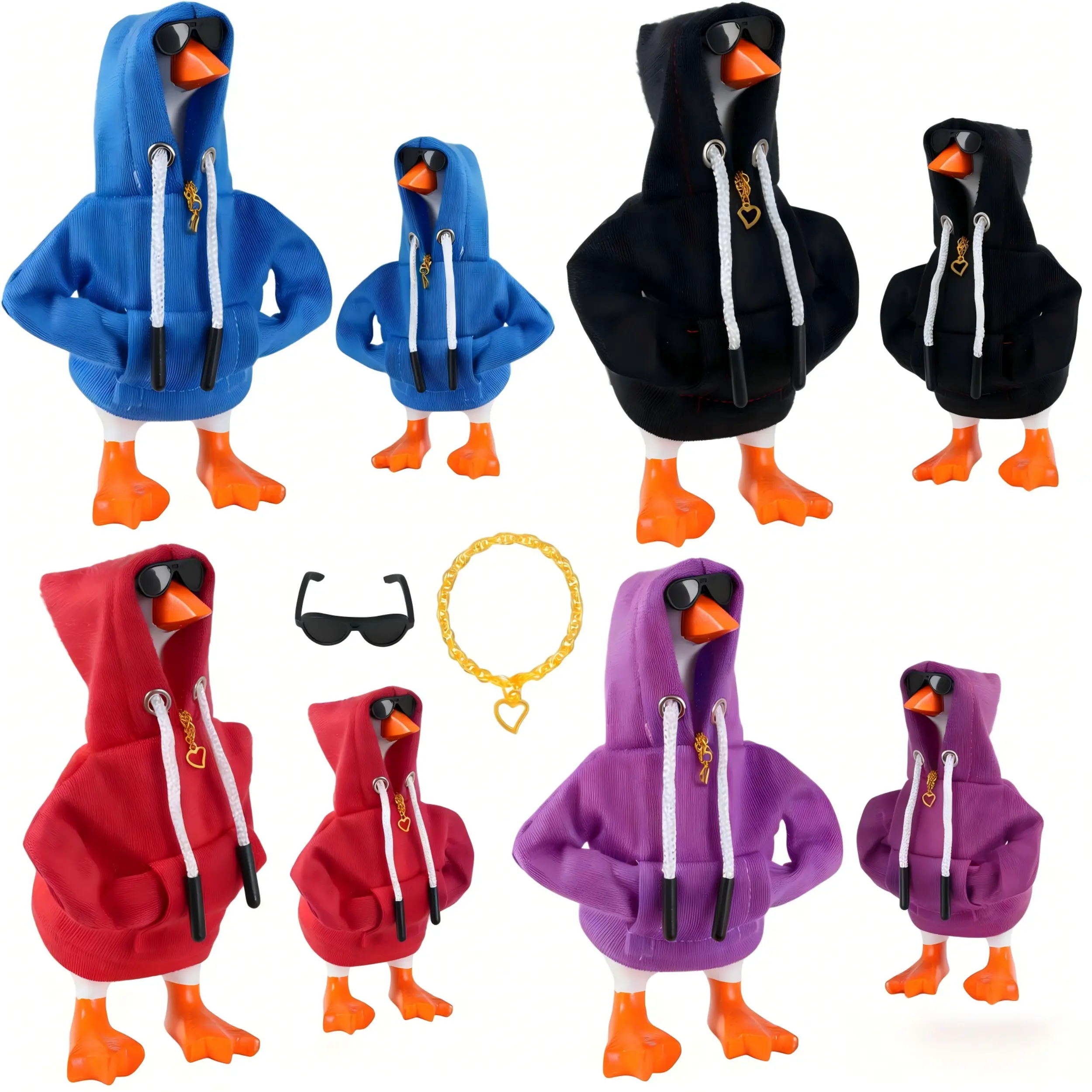 Doll Clothing Set, 4-Pack 7-Inch Desk Goose Outfits Kit - Mini Desktop Accessories with Hoodie, Sunglasses, Necklace for Magnetic Goose Statue