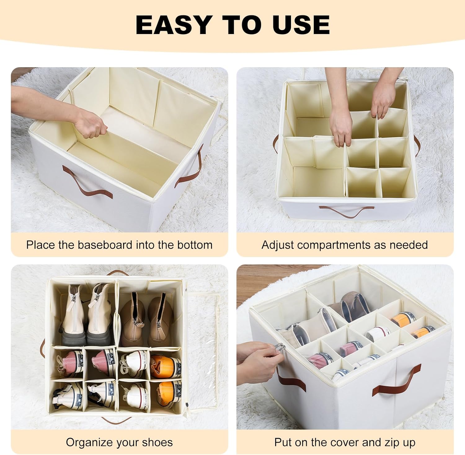 16 Grid Shoe Storage Organizer Box with Clear Lid, Foldable Closet Shoe Organizer with Dividers, Dustproof Shoe Storage Bin for Sneakers, Boots, Heels, Space Saving Shoe Container for Closet, Under Bed, Entryway, Bedroom