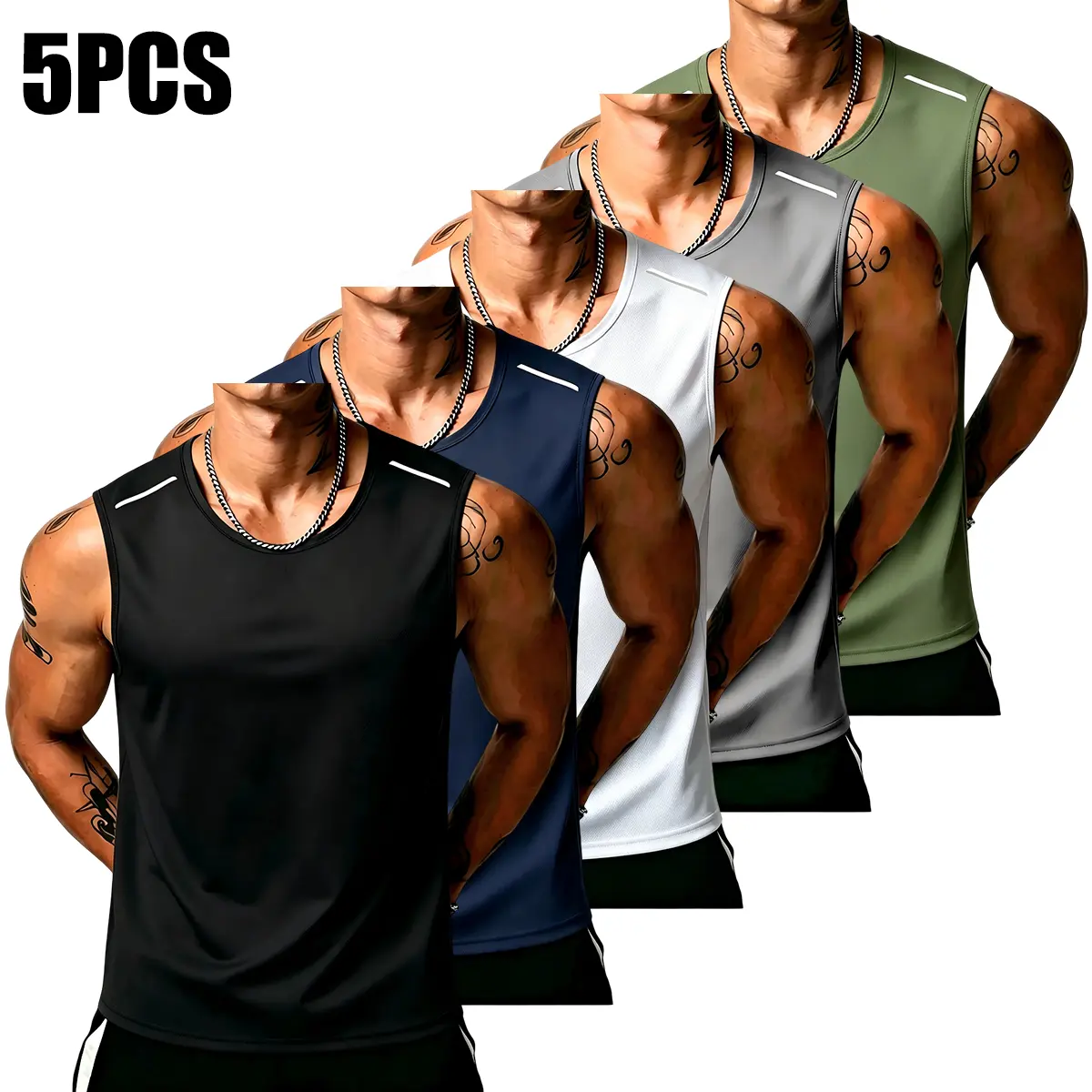 Men's 5-Pack Polyester Athletic Sleeveless Tank Tops, Grand Opening Offer, H-Shaped Cut Mesh Gym Outfits, Breathable Quick-Dry Lightweight Activewear for Fitness, Casual Summer Workouts
