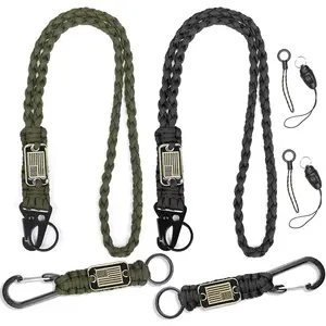2/4PCS Heavy Duty Paracord Lanyard Keychain with USA Flag, Braided key lanyard for keys for men Long/Short Keychain