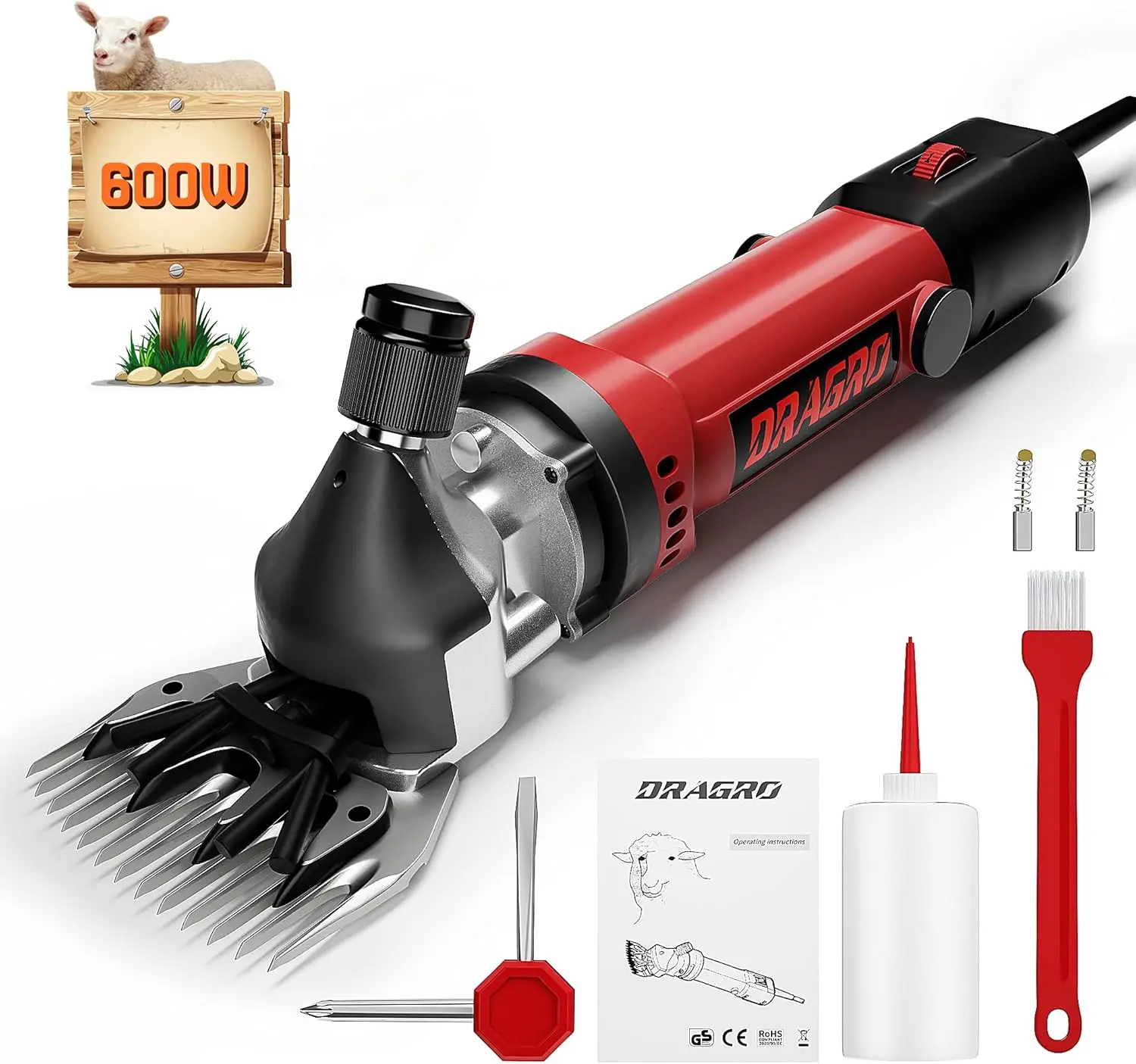 600W Professional Electric Sheep Clippers, Heavy Duty Farm Livestock Grooming Kit for Thick Coat Animals