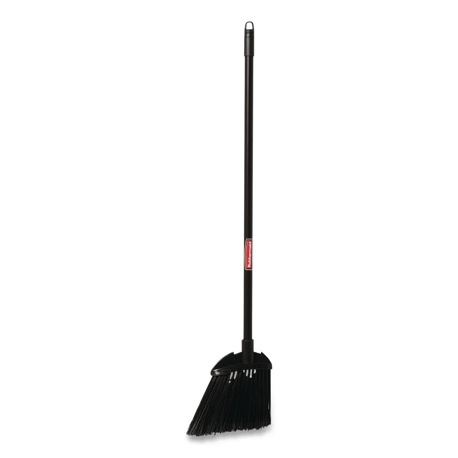 Angled Lobby Broom with Poly Bristles, 35" Length, Black Industrial Vinyl Brush with Metal Handle, Traditional Design FG637400BLA