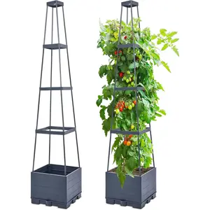 4 Tiered Tomato Planter with Trellis – 45” Raised Garden Bed Planter Box, Tomato Cage & Planter for Small Climbing Vegetables, Ideal for Patio, Indoor & Outdoor Gardening