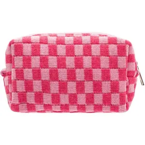 PAZIMIIK Checkered Makeup Bag for Purse Portable Zipper Make Up Pouch Small Cosmetic Case for Travel Accessories Arctic Blue