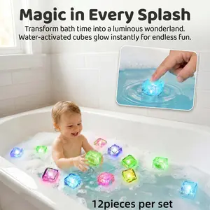 12pcs Glow-In-The-Dark Magic Ice Blocks, Water-Activated Sensory Toys for Kids, Safe Eco-Friendly Bath Play, Party Wedding Christmas Gifts