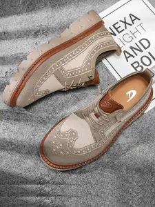 New Men's Large Size Casual Shoes, Walking Shoes, Mesh Breathable Thick Sole Anti-Slip Lightweight British Brogue Slip-On Men's Shoes