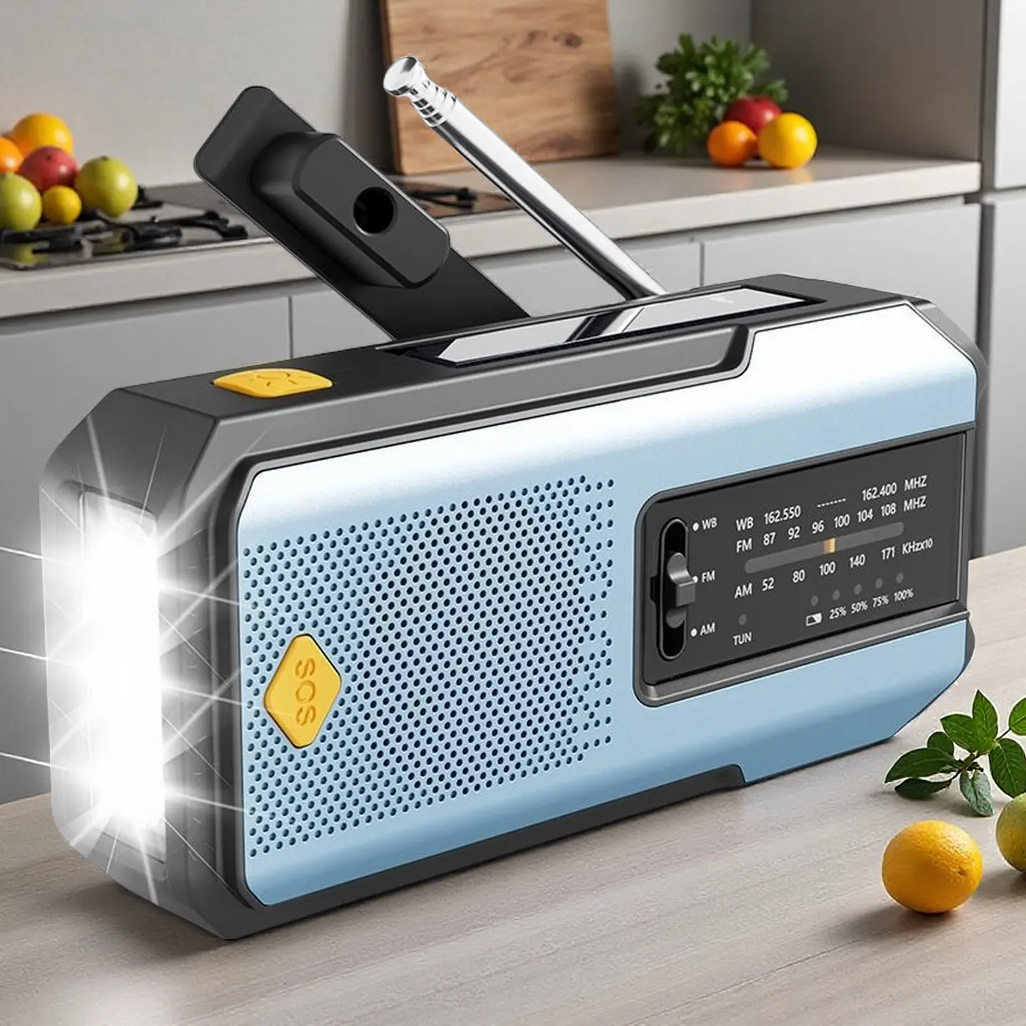 Portable Solar Powered/USB Rechargeable FM AM WB NOAA Weather Radio, Emergency LED Flashlight Power Bank, Traveling Gadgets, Handheld Radio, Handheld Ham Radio Audio Device Durable mani vela manual，Portable Survival Radio ,mini Gadgets for Women