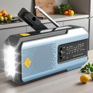 Portable Solar Powered/USB Rechargeable FM AM WB NOAA Weather Radio, Emergency LED Flashlight Power Bank, Traveling Gadgets, Handheld Radio, Handheld Ham Radio Audio Device Durable mani vela manual，Portable Survival Radio