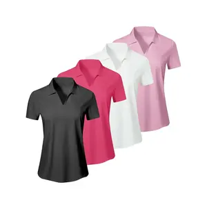 Women's Solid Color Sports Polo Shirt, Breathable Comfortable Short Sleeve Collared Top for Golf Baseball Tennis, Ladies Sportswear Athletic Activewear for All Seasons