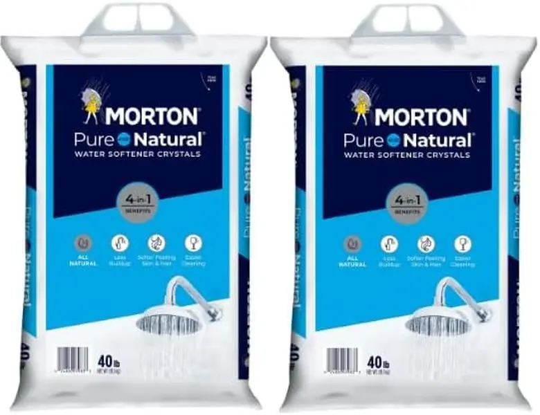 Morton 4-in-1 Pure Natural Water Softener Salt Crystals, 2-Pack, 40 lbs Each (For Household Water Filter Systems)
