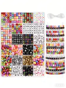 Acrylic Letter Beads Bracelet Making Kit, DIY Jewelry Making Colorful Square Round Alphabet Beads Jewelry Set, Crystal Elastic String, Large Storage Box Included