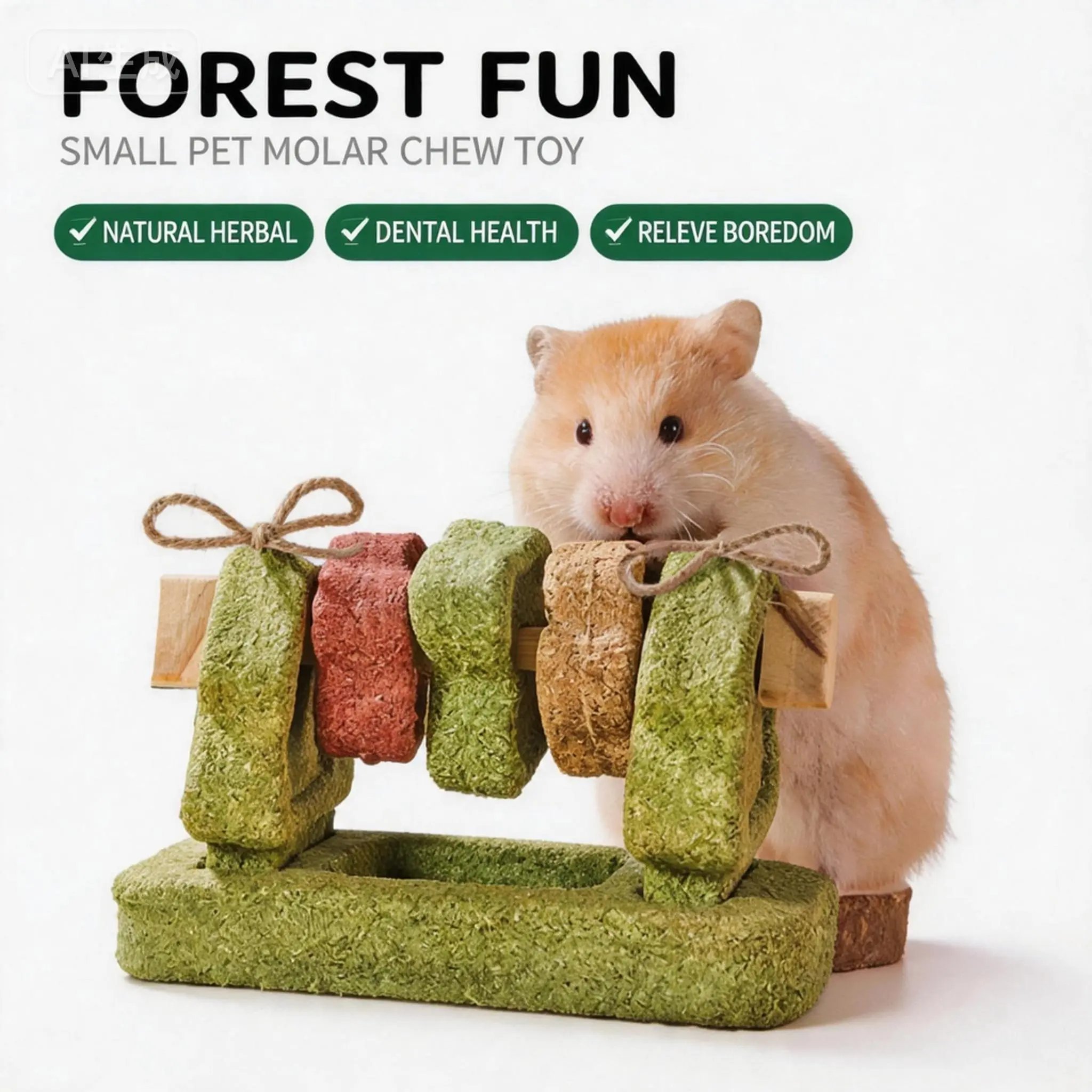 Hamster Rotating Teeth Protection Chew Toy - Natural Hay Interactive Toy for Small Animals, Gerbils, Guinea Pigs, Rabbits, BBQ Time