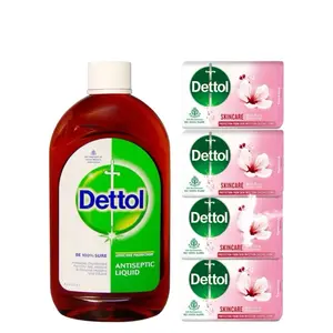 Dettol Antiseptic Liquid 550mL & 4x 100mL Skincare Antibacterial Soap Cleanser - Effective Home & Personal Use Body Cleansing Solution