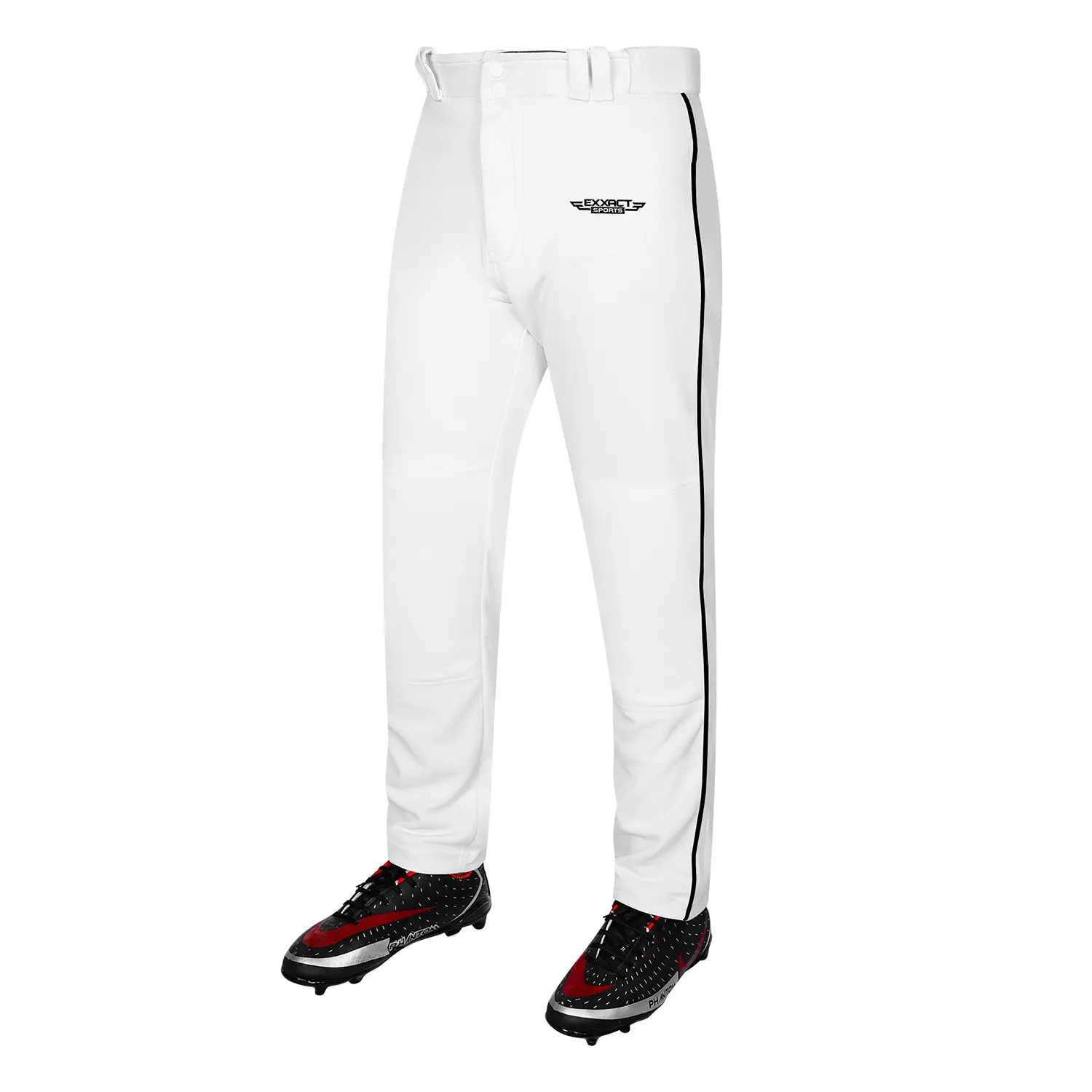 Exxact Sports Men's Baseball Pants, Piped Open-Bottom with Full-Length Cut, Semi-Relaxed Fit, Lightweight Breathable Polyester with Belt Loops, Softball Pants, Male, Piped Edges, Moisture Wick, Baseball & Softball, Polyester Knit, All Seasons