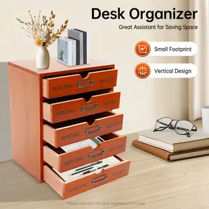 Vintage 5-Layer Large Jewelry Organizer Wooden Storage Box with 5 Drawers Retro Smooth Design for Bedroom Living Room Study Powder Room Beauty Store Office School Supplies - Cabinet