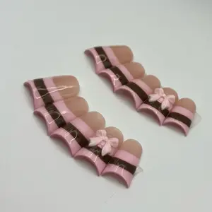 Brown and Pink Stripes press on nails