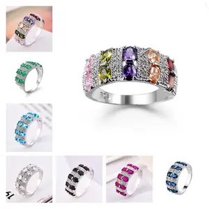Multicolor CZ Eternity Band Ring for Women, Sparkly Rainbow Crystal Stackable Ring, Silver Plated Statement Jewelry, vibrant multi-stone design, perfect for daily wear, parties, date nights, festivals and gift-giving occasions