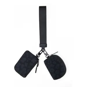 Black Leopard Mini Dual Pouch Wristlet Wallet for Women Zip Around Wristlet Keychain Wallet with 2 Wristlets Ideal for Dog Walking Coffee Runs & Lunch Break Essentials