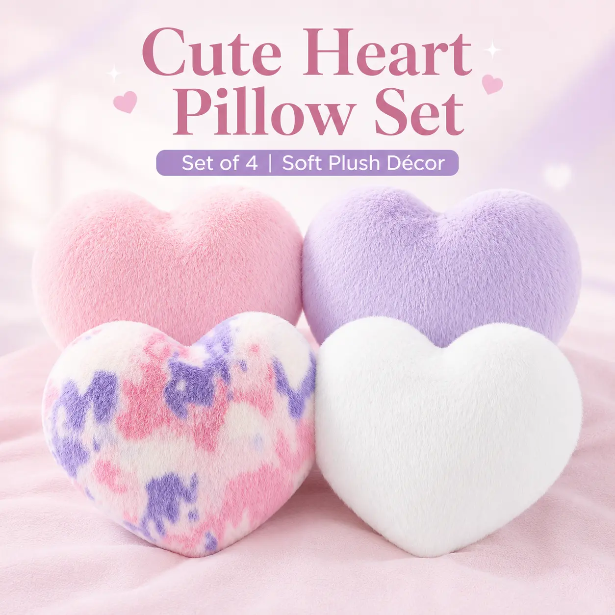 4PCS Soft Decorative Pillow Set of 4, Cute Throw Pillows for Couch, Bedroom & Living Room Home Decor, Cozy Summer Room Makeover