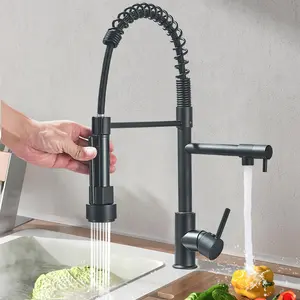 Black Kitchen Faucet with Pull Down Spray Stainless Steel Single Handle Dual Spout Commercial Kitchen Sink Faucet High Arc Spring Faucet 1Hole Deck Mount,Suitable for Farmhouse Camper Laundry Rv Bar