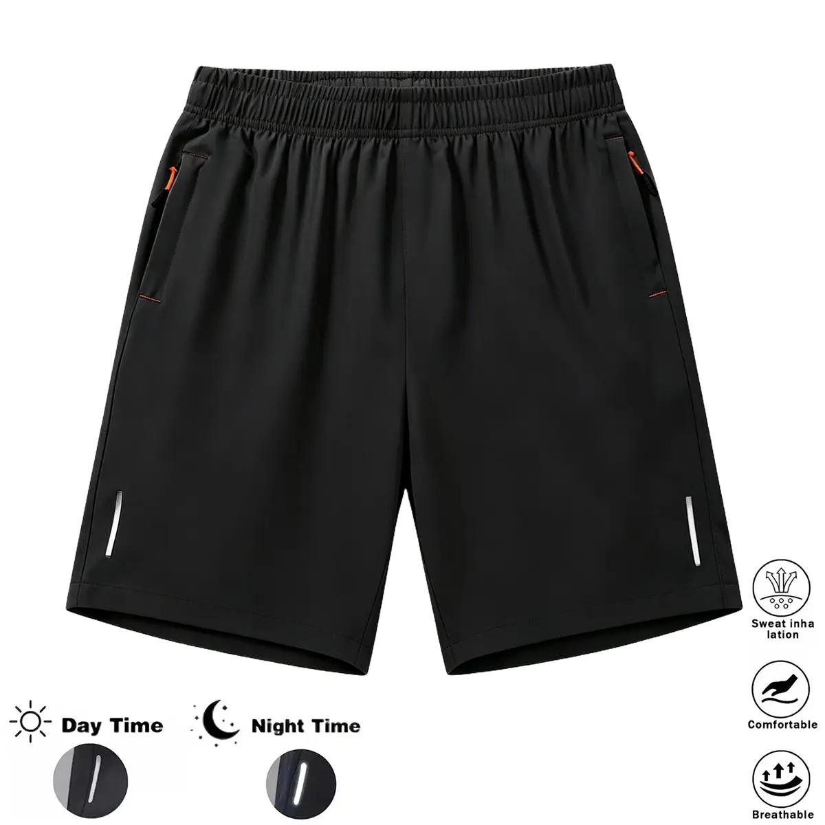 Men's Quick-Dry Athletic Fitness Shorts - Activewear Men's Shorts with Reflective Stripes, Zippered Pockets, Elastic Drawstring Waistband, Lightweight Breathable for Running Workouts
