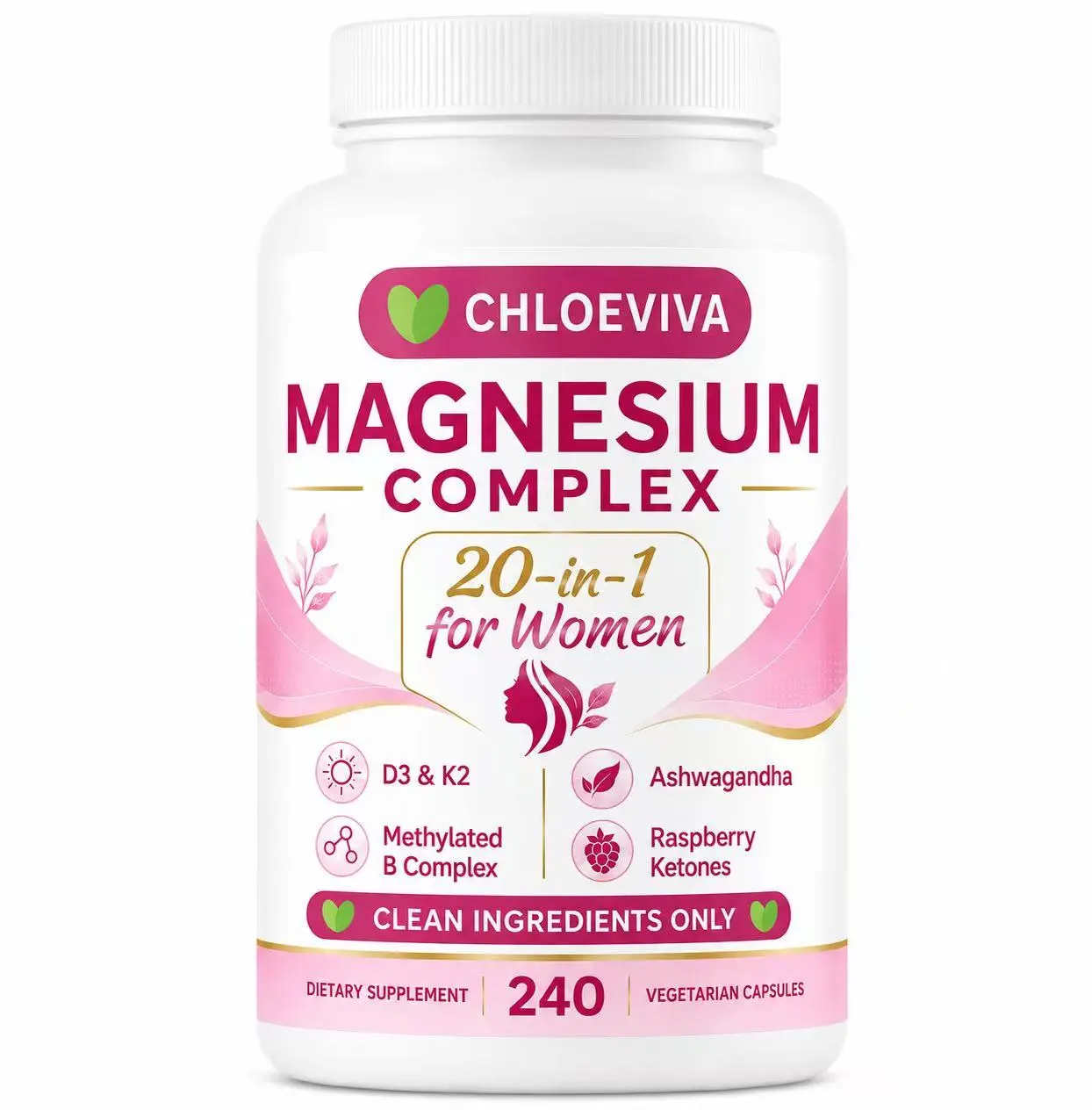 Magnesium Complex for Women, 240Vegetarian Capsules I 20-in-1 Formula - Magnesium Blend with Vitamin D3, K2,Ashwagandha & More | Filler Free, Non-GMO  Edible Fitness Healthcare Bathroom Healthcare Dietary Supplement