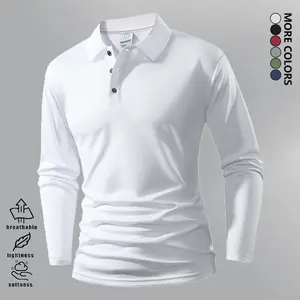 Men's long-sleeve polo shirt, solid color design suitable for various styles, travel, business, golf, sports casual long-sleeve top, stylish and versatile, pullover, traditional fit, knit fabric Classic Menswear blue collar men gifts