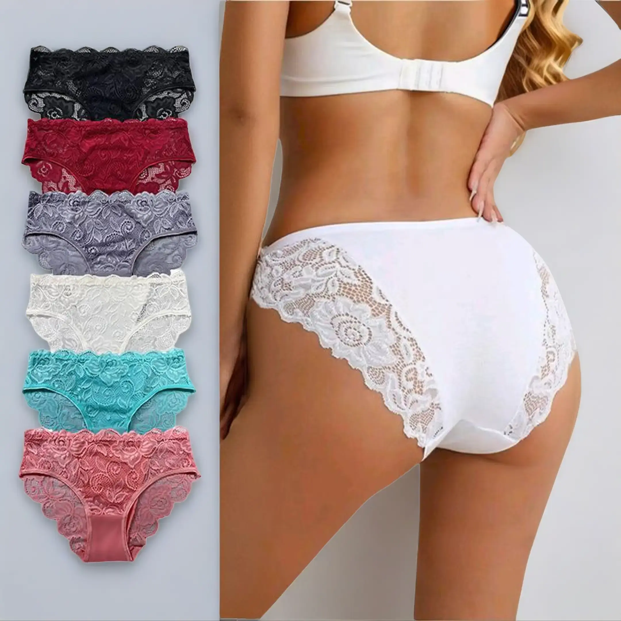 Women's Lacy Lingerie Sets - 18-Piece Seamless Non-Wire Soft Briefs, Low-Waist Elastic Breathable Sexy Spring Style Comfortable Fashionable Panties for Brides Bikini Lace Womenswear Love Bridal
