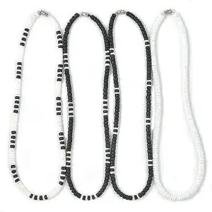 4-Pack Puka Shell Necklaces - Unisex White Clam Heishi Shell & Coconut Beads,  in the Philippines, Stainless Steel  Wire