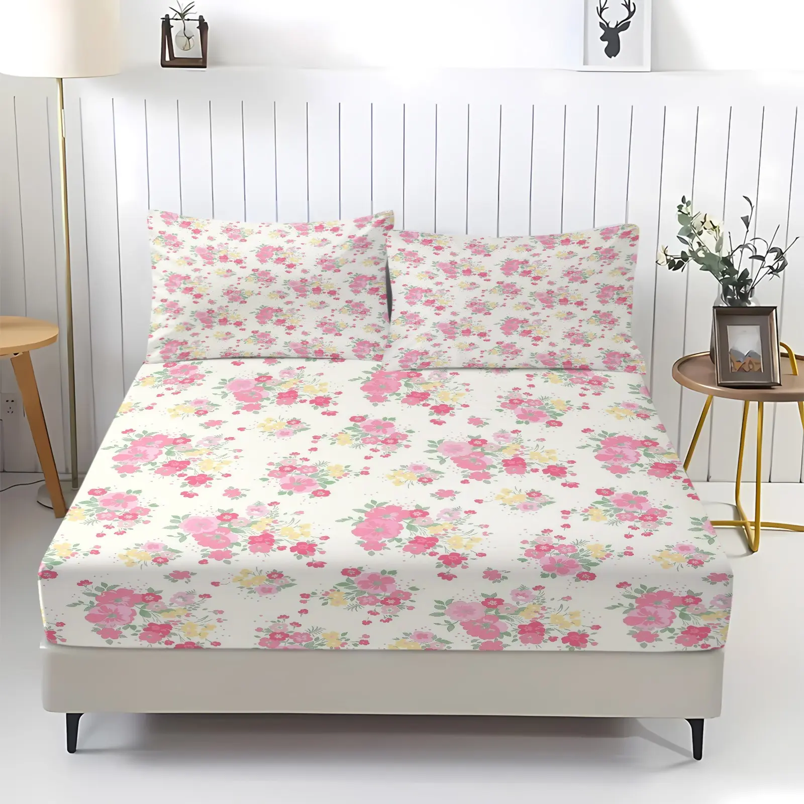 Floral Pattern Bed Sheet Set, Floral Sheets, Anti-Slip Dustproof Soft Bedroom Dormitory Bedding, Perfect for Moving and Holiday Gifts, Includes 1 Bed Sheet and 2 Pillowcases