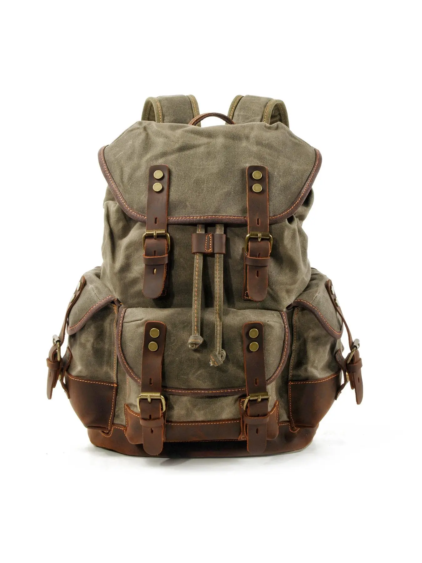 Vintage Large Capacity Backpack, Multi-compartment Adjustable Straps Rucksack, Outdoor Travel & School Bag with Drawstring Closure, Outdoors Backpack
