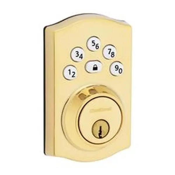 Kwikset 5044494 Powerbolt Zinc Electronic Deadbolt, Polished Brass, 1 In, 1-3/8 - 1-3/4 In