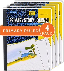 Marble Hardcover Primary Ruled Composition Notebook | 200 Pages (100 Sheets), 9.75 x 7.5 in, Sturdy Sewn Binding | School, Office, Journaling, Notes - 4 Pack