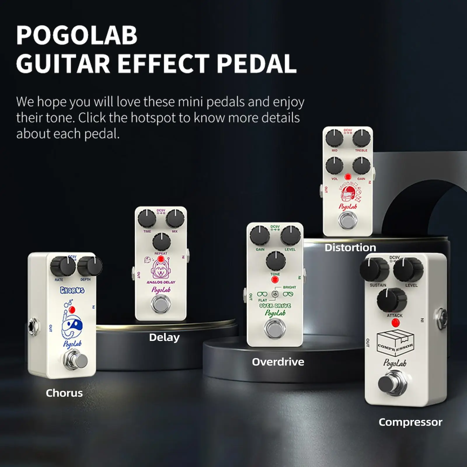 [Limited Time Deal] POGOLAB Guitar Effect Pedal, Analog Delay, Distortion, Overdrive, Compressor, Chorus Effect For Choose, Mini Portable True Bypass