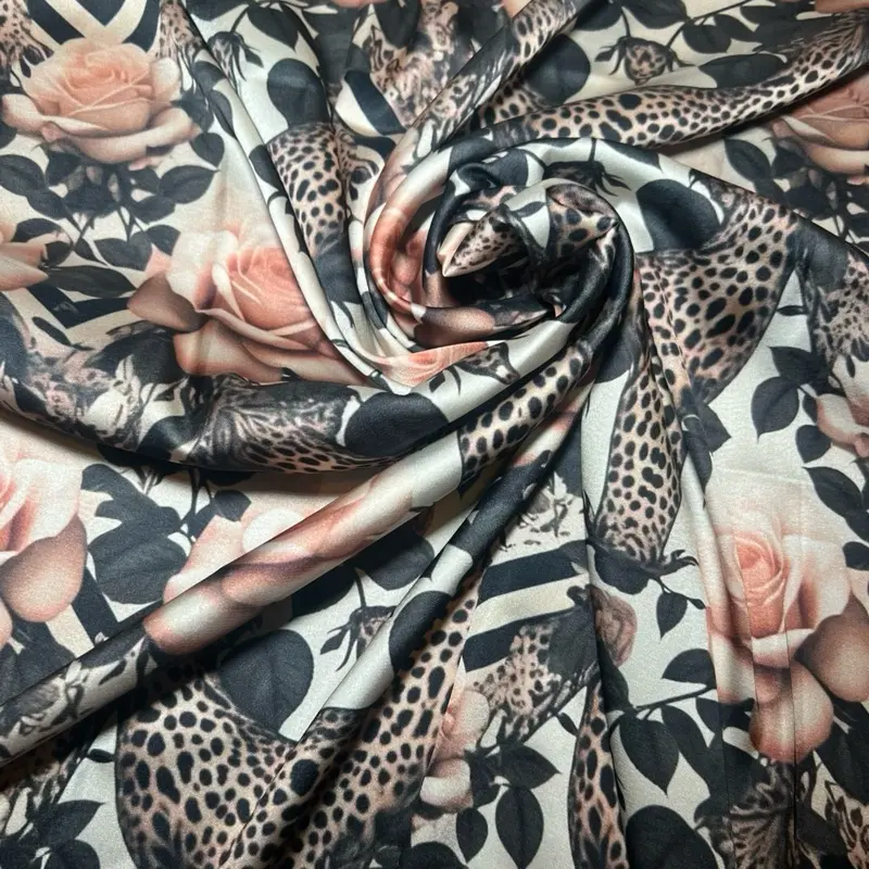Custom Silk Scarf - Floral Design with Leopard Print, Soft and Elegant, Perfect for Any Occasion