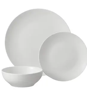 12PCS White Glazed Stoneware Dinner Set Elegant Ceramic Plates Bowls Tableware Set